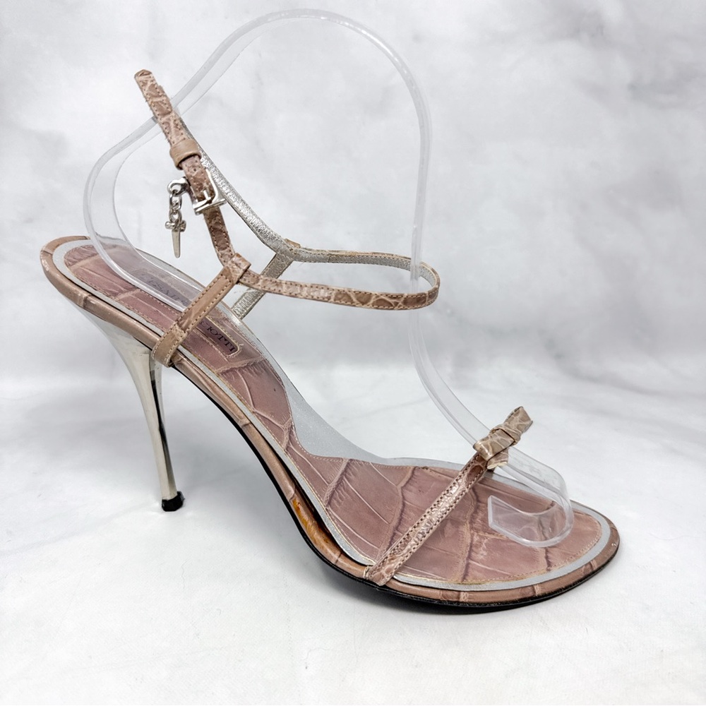 Cesare Paciotti Vintage Y2K Dagger Bow Croc Open Toe Stiletto Sandal Heels 40 - Picture 2 of 16